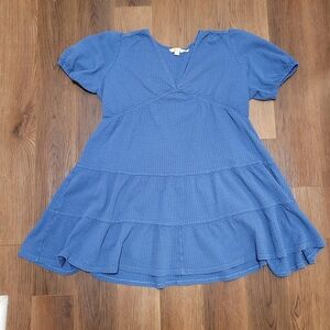 Boden Blue Textured V-Neck Mini Dress